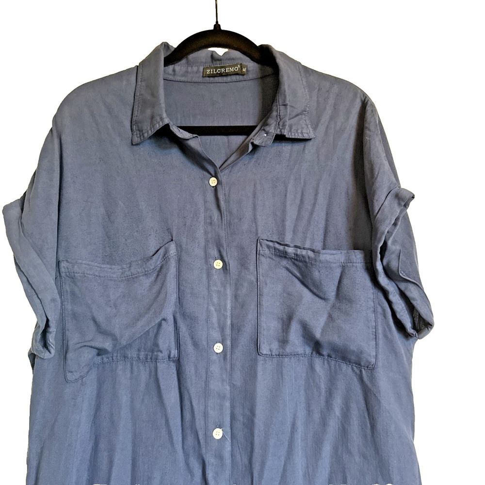 Zilcremo Shirt Dress XL Blue Button Down Tunic Casual Coastal Minimalist Travel - Picture 5 of 11